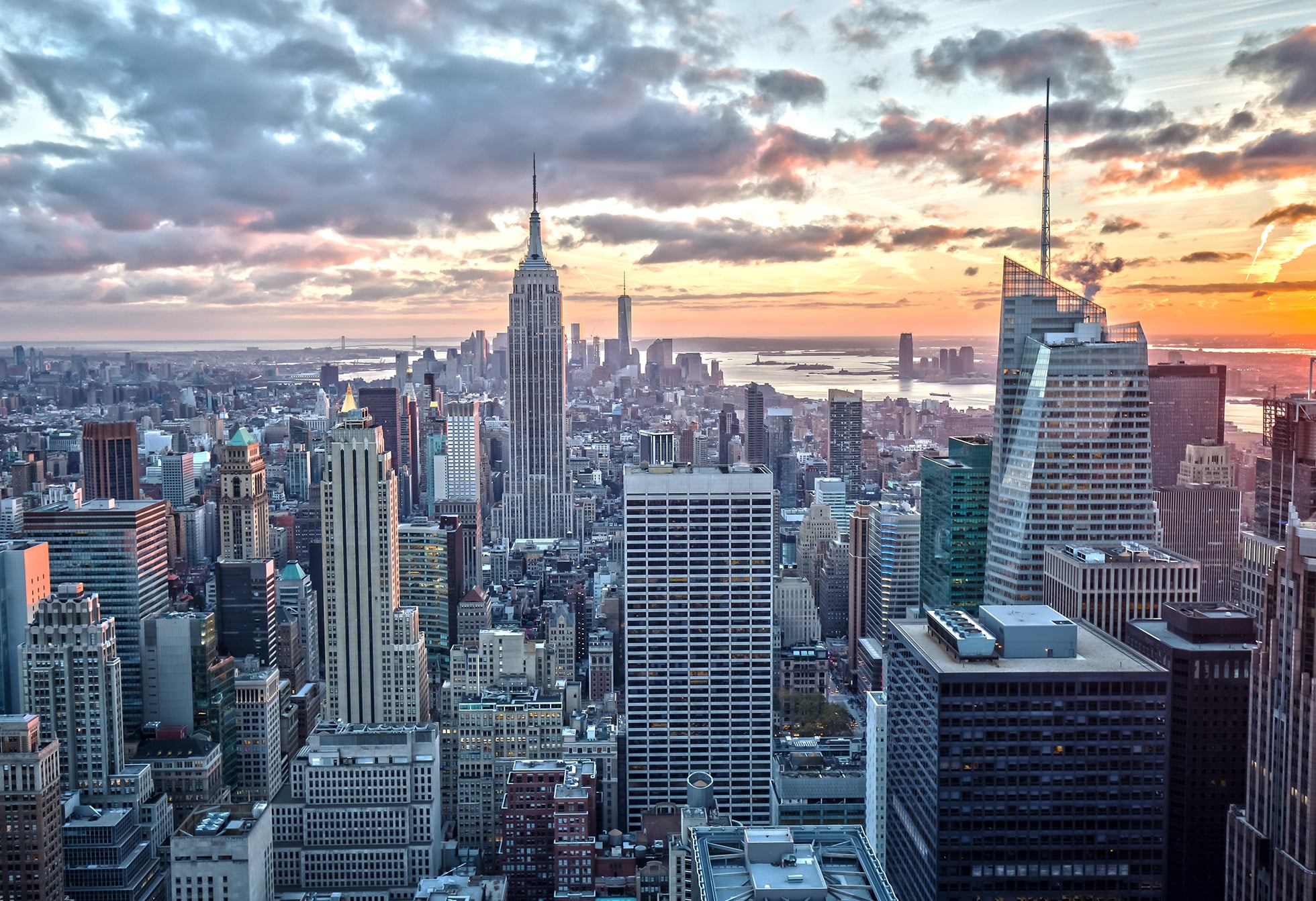 NYC skyline at sunset