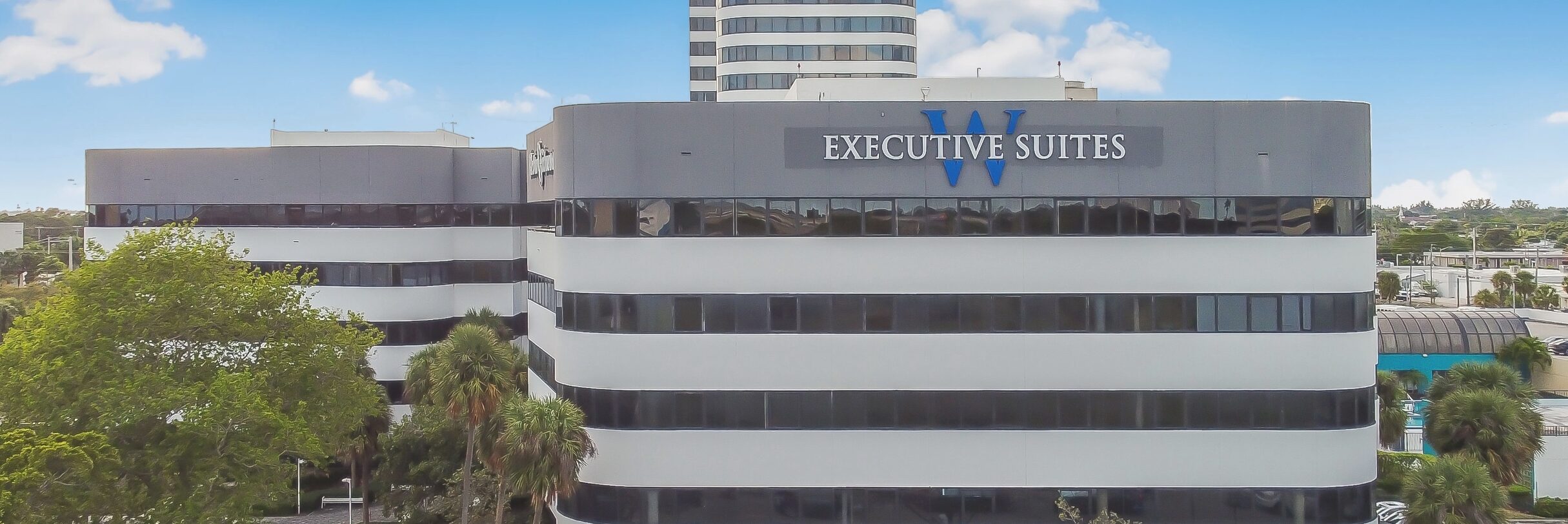 Aerial view of the W Executive Suites building in West Palm Beach